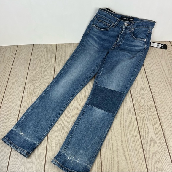 Veronica Beard Ryleigh Patched Knee Straight Leg Jeans 24/00 Atlas Blue $328 - Picture 8 of 13
